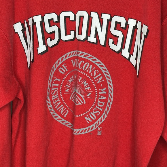 Vintage WISCONSIN UNIVERSITY Sweatshirt Pullover Sleeve Red 90s USA Large Unisex - Picture 2 of 6